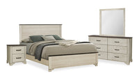 Clara 6pc Bedroom Set with Bed, Dresser, Mirror & Nightstand, Bleached Oak & Brown - Queen Size 