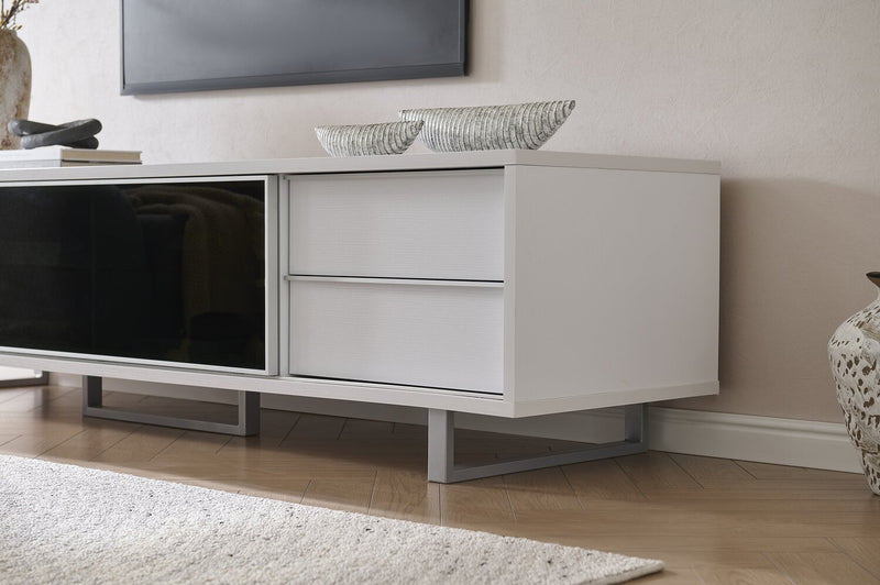 Amelia 89\" x 22\" Modern TV Stand with Storage and Cable Management for TVs up to 100\" - White & Black Two Tone