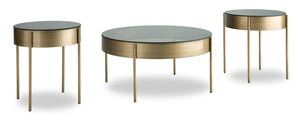 Sylvia 36” Modern 3-Pack Round Coffee + 2 End Tables - Brushed Brass