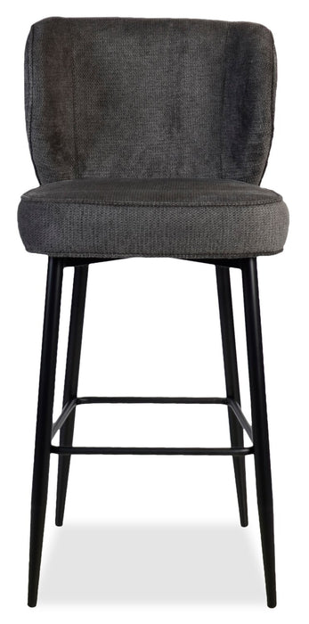 Sara Counter-Height Stool with Velvet-Like Fabric, 26\"H, Metal – Grey