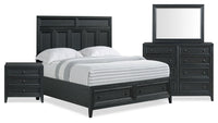 Casa 6pc Bedroom Set with Bed, Dresser, Mirror & Nightstand, Black - Queen Size 