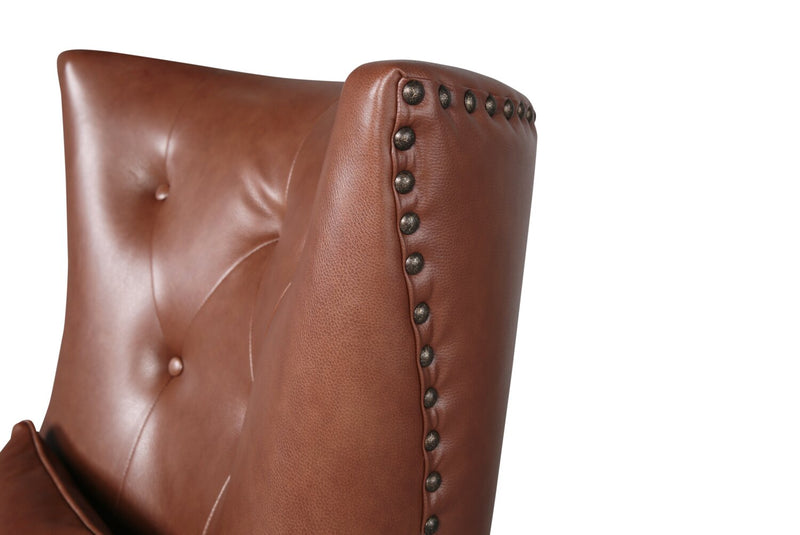 Haden 30\" Genuine Leather Accent Chair with Wood Base and Nailhead Trim - Sidekick Cobblestone Brown