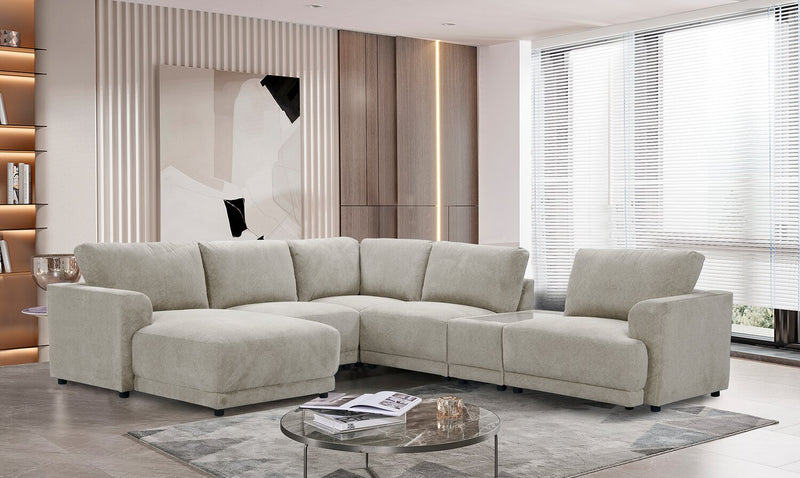 Voyage Modular 6-Piece Left-Facing Fabric Sectional with Console and Removable Back Cushions – Taupe