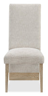 Vega Dining Chair with Polyester Fabric, Wood, Channeled Tufting - Natural