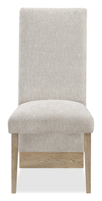 Vega Dining Chair with Polyester Fabric, Wood, Channeled Tufting - Natural 