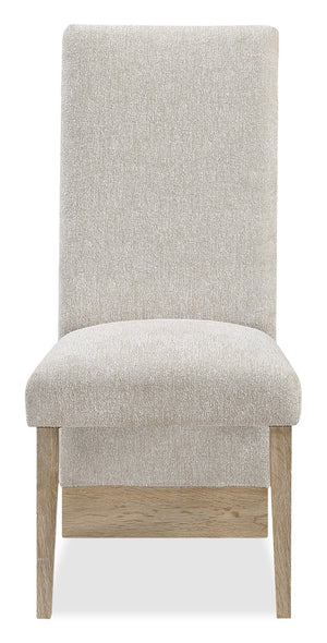 Vega Dining Chair with Polyester Fabric, Wood, Channeled Tufting - Natural