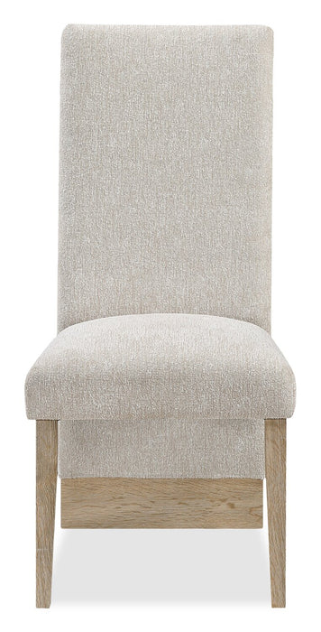 Vega Dining Chair with Polyester Fabric, Wood, Channeled Tufting - Natural