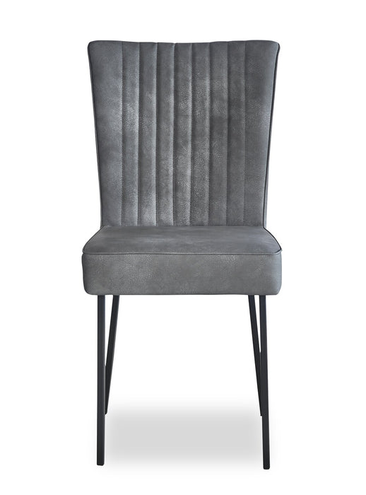 Ezra 7pc Dining Package with 63-79\"W Extension Table & 6 Chairs - Faux White Marble & Grey