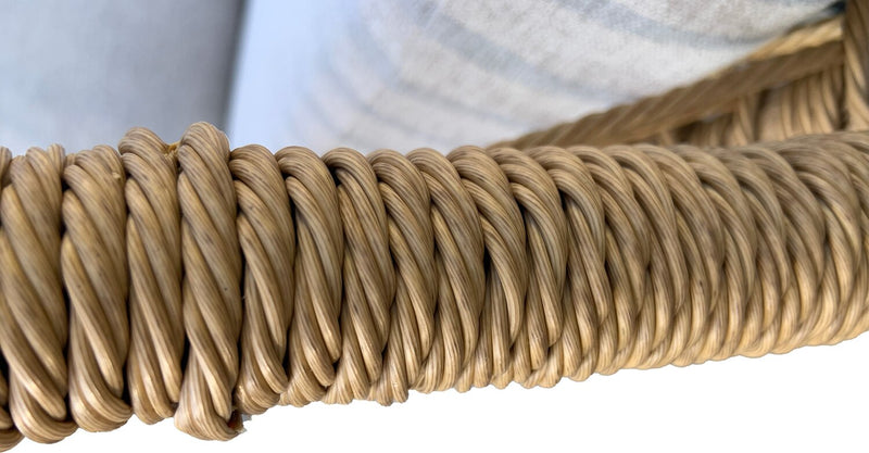 Sicily 3-Piece Outdoor Patio Conversation Set with 2 Chairs & Round Metal End Table - Resin Wicker, UV & Weather Resistant - Grey/Natural/Black