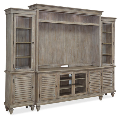 Baron 114" Rustic 4-Piece Pine Entertainment Centre with Storage and Cable Management for TVs up to 70” | Meuble audio-vidéo rustique Baron 4 pièces de 114 po en pin avec rangement et système de gestion des câbles