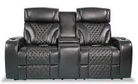 Elite Genuine Leather Power Reclining Loveseat with Massage Function - Black  