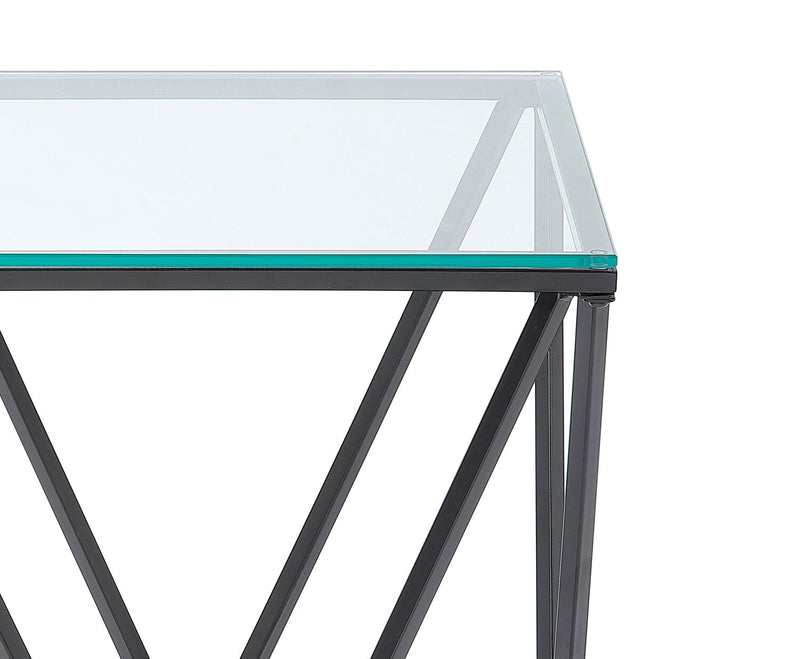 Prism 19.5\" Modern Glass Top End Table – Glass with Metal Base 