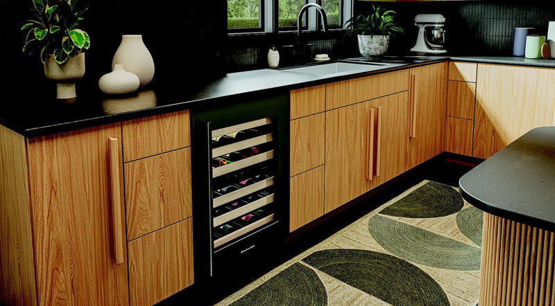Kitchenaid® 24\" Undercounter Wine Cellar with Full-Extension Wood-Front Racks - Black Ore - KUWR524SBE