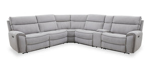 Cindy Crawford Home Newport 6-Piece Grey Faux Suede Sectional with Power Reclining, Power Headrests and USB Port