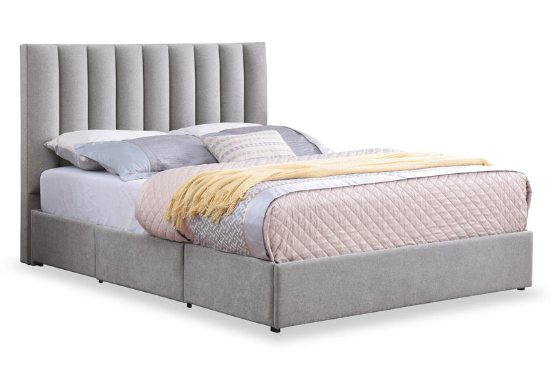 Amos Upholstered Headboard in Grey Fabric, Channelled - Queen Size