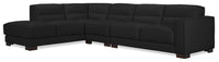 Citadel 3-Piece Left-Facing Top-Grain Genuine Leather Sectional with Wood Legs - Black 