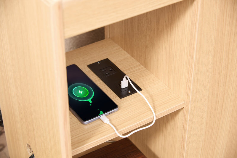 Liam 23.5\" Accent Table with Sintered Stone Top and Drawer– Harvest Oak 