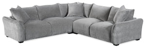 Reflect 3-Piece Grey Chenille Fabric Sectional with Reversible Back Cushions and Wood Legs