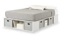 Everley Platform Bed with Built-in Storage & Baskets, White - Full Size 