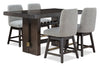 Metro Counter Height 5pc Dining Set with Table & 4 Chairs, Built-in Wine Rack, 66\"W - Brown/Beige