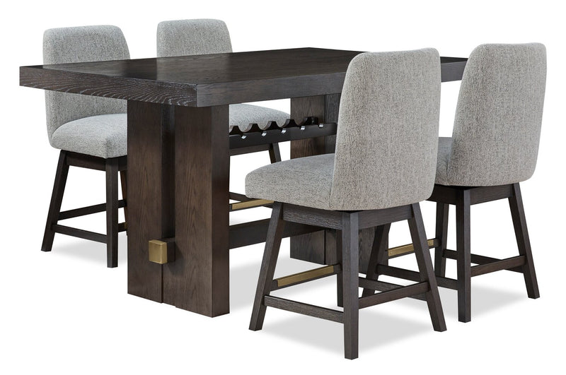 Metro Counter Height 5pc Dining Set with Table & 4 Chairs, Built-in Wine Rack, 66\"W - Brown/Beige