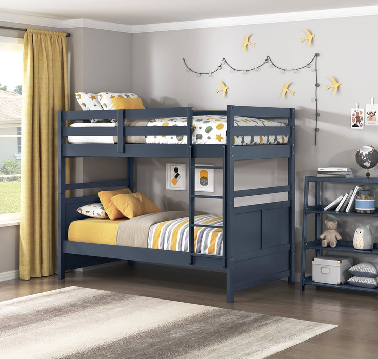 Quinn Bunk Bed with Ladder & Guard Rail for Kids, Blue - Twin/Twin
