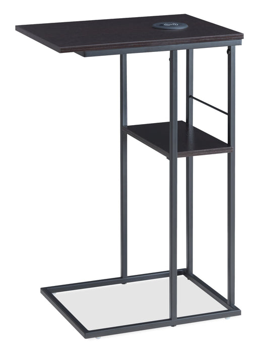 Byron 15.5\" Accent Table with Built-In USB and Qi Charging - Red Cocoa and Black