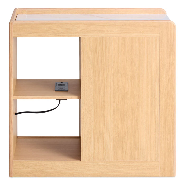 Liam 23.5\" Accent Table with Sintered Stone Top and Drawer– Harvest Oak 