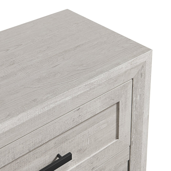 Lark 6pc Bedroom Set with Panel Bed, Dresser, Mirror & Nightstand, Rustic White - King Size