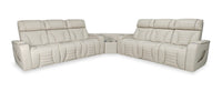 Zen 3-Piece Apricot Faux Leather Power Reclining Massage Sectional with Two Drop-Down Consoles 