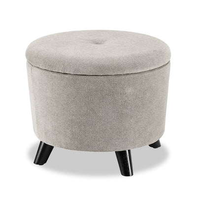 Winnipeg 17.5" Round Fabric Storage Ottoman - Grey|Pouf de rangement rond Winnipeg de 17,5 po en tissu - gris