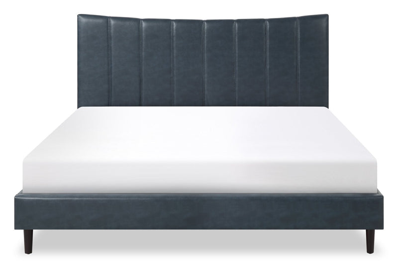 Paseo Platform Bed in Navy Vegan-Leather Fabric - King Size 