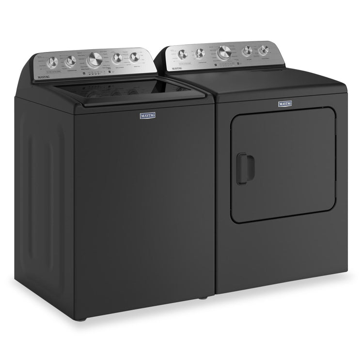 Maytag 5.5 Cu Ft. Top Load Impeller Washer with Pet Pro Option and 7.0 Cu Ft. Gas Dryer – Volcano Black