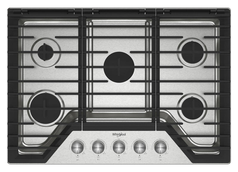 Whirlpool 30\" Gas Cooktop with Fifth Burner and EZ-2-Lift™ Hinged Cast-Iron Grates - WCGK7030PS