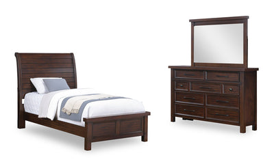 Sonoma 5pc Bedroom Set with Bed, Dresser & Mirror, Mango Brown - Twin Size | Ensemble de chambre à coucher Sonoma 5 pièces avec lit, commode et miroir, brun manguier - format lit simple
