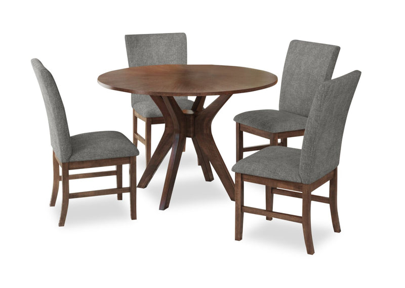 Rain 5pc Dining Set with Table & 4 Grey Chairs, 45\"W Round - Grey/Brown