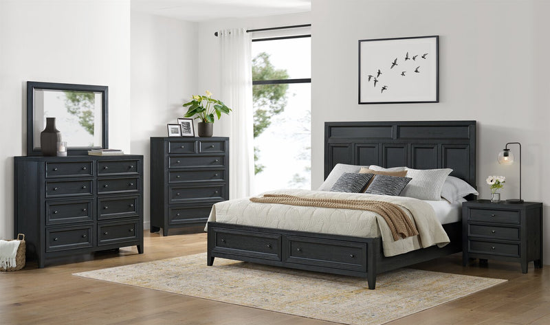 Casa 6pc Bedroom Set with Bed, Dresser, Mirror & Nightstand, Black - Queen Size