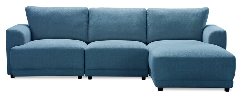 Voyage Modular 3-Piece Right-Facing Fabric Sectional with Removable Back Cushions – Blue