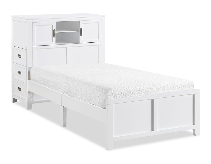 Quinn Platform Bed with Bookcase Headboard, Built-in Desk & Stool, White - Twin Size