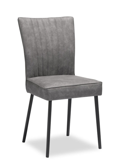 Ezra 7pc Dining Package with 63-79\"W Extension Table & 6 Chairs - Faux White Marble & Grey