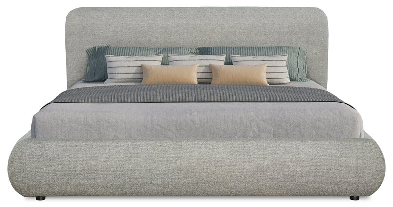 Luka Upholstered Platform Bed in Grey Polyester Fabric, Modern - King Size