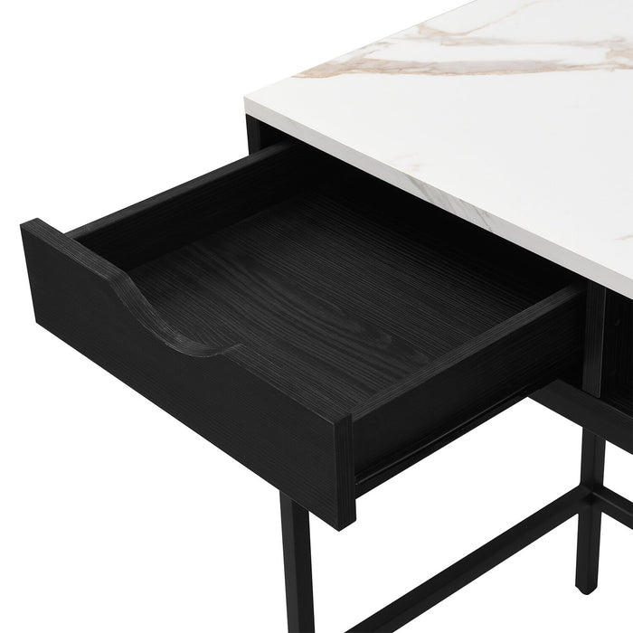 Jensen 40\" Desk with Marble-Look Top and Storage – Black