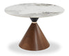 ["Alwin Dining Table with Sintered Stone Top, Hourglass Base with Gold Accent - 47.25\"W Round - Brown"]