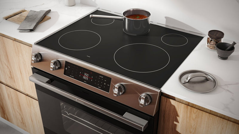 Bosch 30\" 5.8 Cu. Ft. 100 Series Electric Range with Rapid Preheat and Air Fry - Stainless Steel - HEF1050MC
