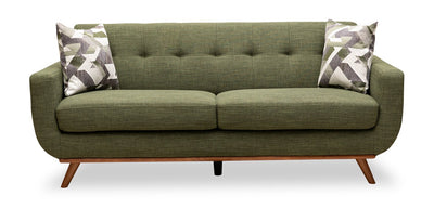 Kort & Co. Freeman 80” Linen-Look Fabric Condo Size Sofa with Wood Legs - Avocado Green | Sofa Freeman de Kort & Co. de 80 po de format condo en tissu d’apparence lin avec base et pattes en bois - vert avocat