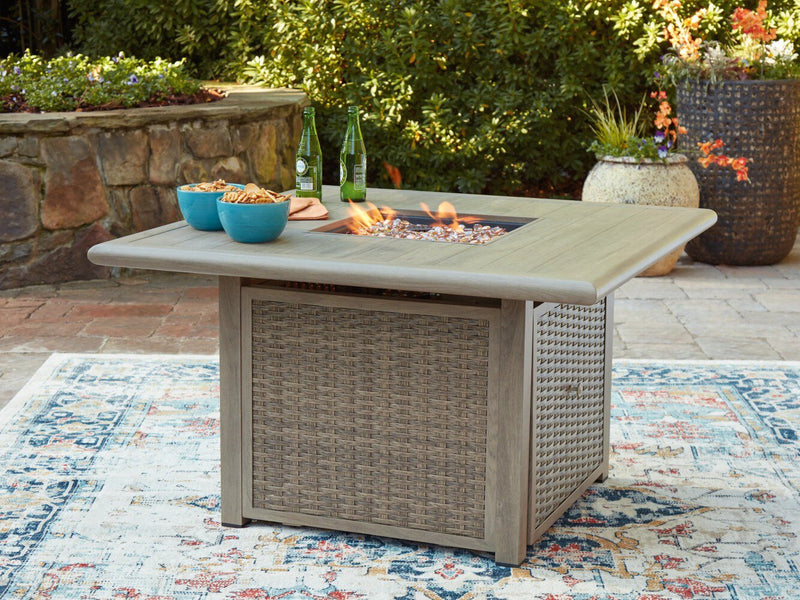 Muskoka 5-Piece Outdoor Patio Set with Fire Pit Table & 4 Chairs - 50,000 BTU, Resin Wicker - Beige