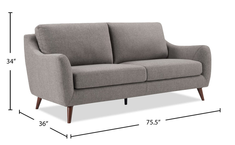 Ivy 75.5\"  Fabric Sofa with Removable Back Cushions - Grey 