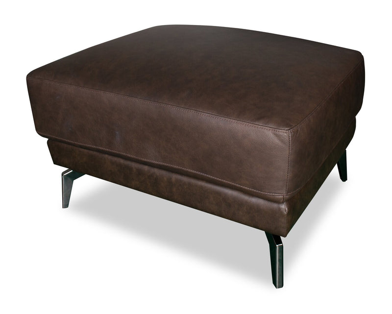 Melrose 31\" Top-Grain Genuine Leather Ottoman with Metal Legs - Dark Brown