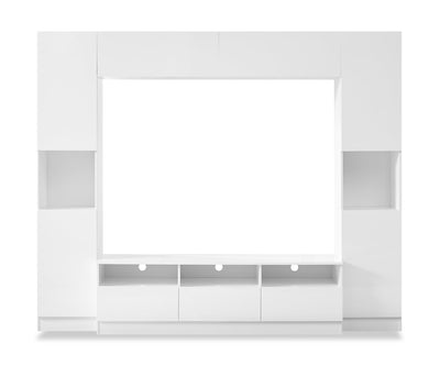 Celine 94.5" 4 – Piece Entertainment Centre with Storage and Cable Management for TVs up to 70" - White | Meuble audio-vidéo Celine de 94.5 po 4 pièces avec rangement et système de gestion des câbles pour téléviseurs de jusqu’à 70 po - blanc
