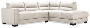 Citadel 2-Piece Right-Facing Top-Grain Genuine Leather Sectional with Wood Legs - Frost White